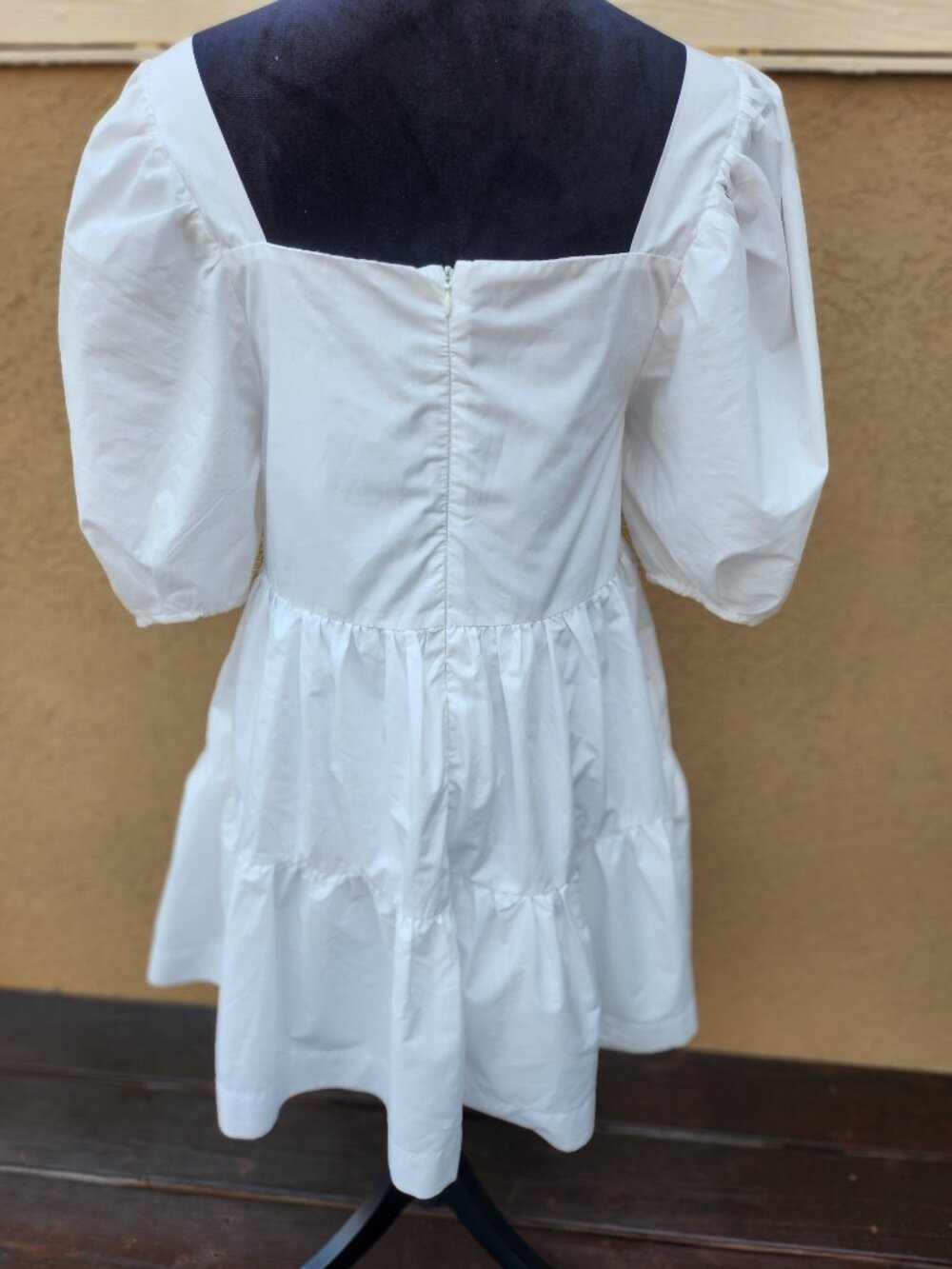 En Saison White Puff Sleeve Tiered Poplin Dress XS NWOT - Picture 5 of 12